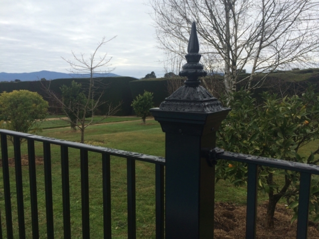 Black wrought iron fence and post top Black wrought iron fence and post top
