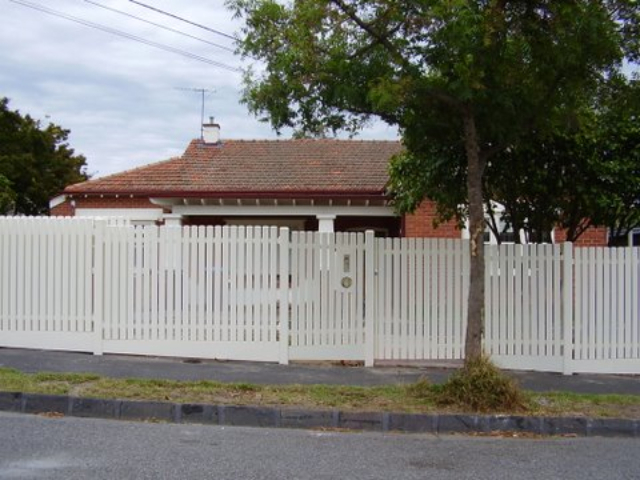 white steel picket fence