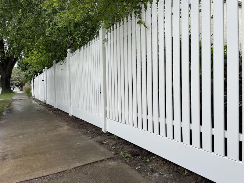 natural white steel picket fence sliding gate - Haven Fencing