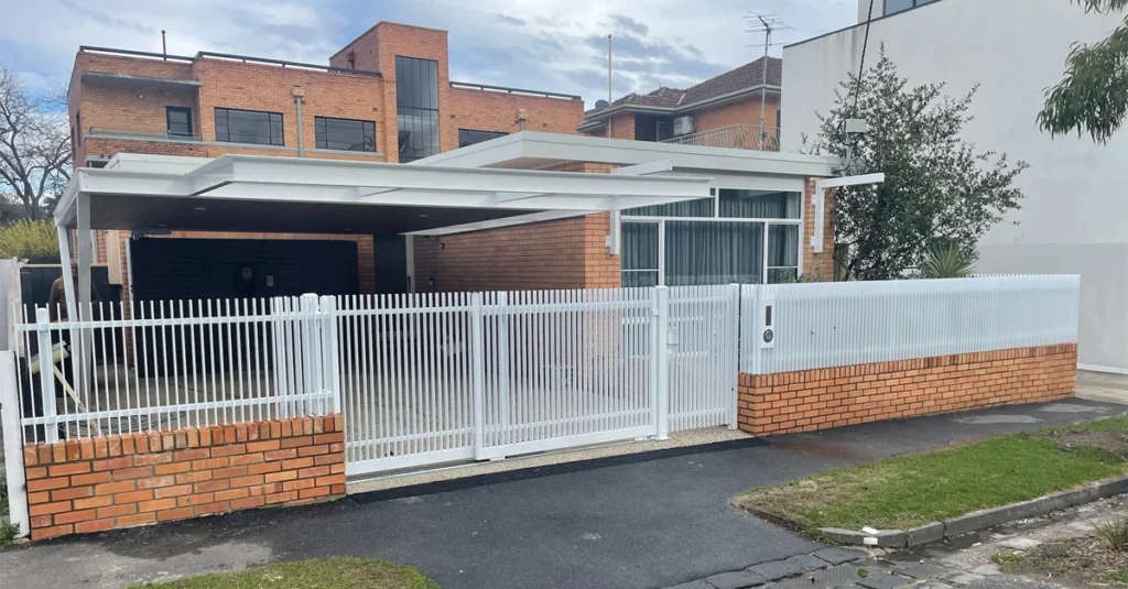 white steel blade fence and telescopic sliding gates ogimage white steel blade fence and telescopic sliding gates ogimage